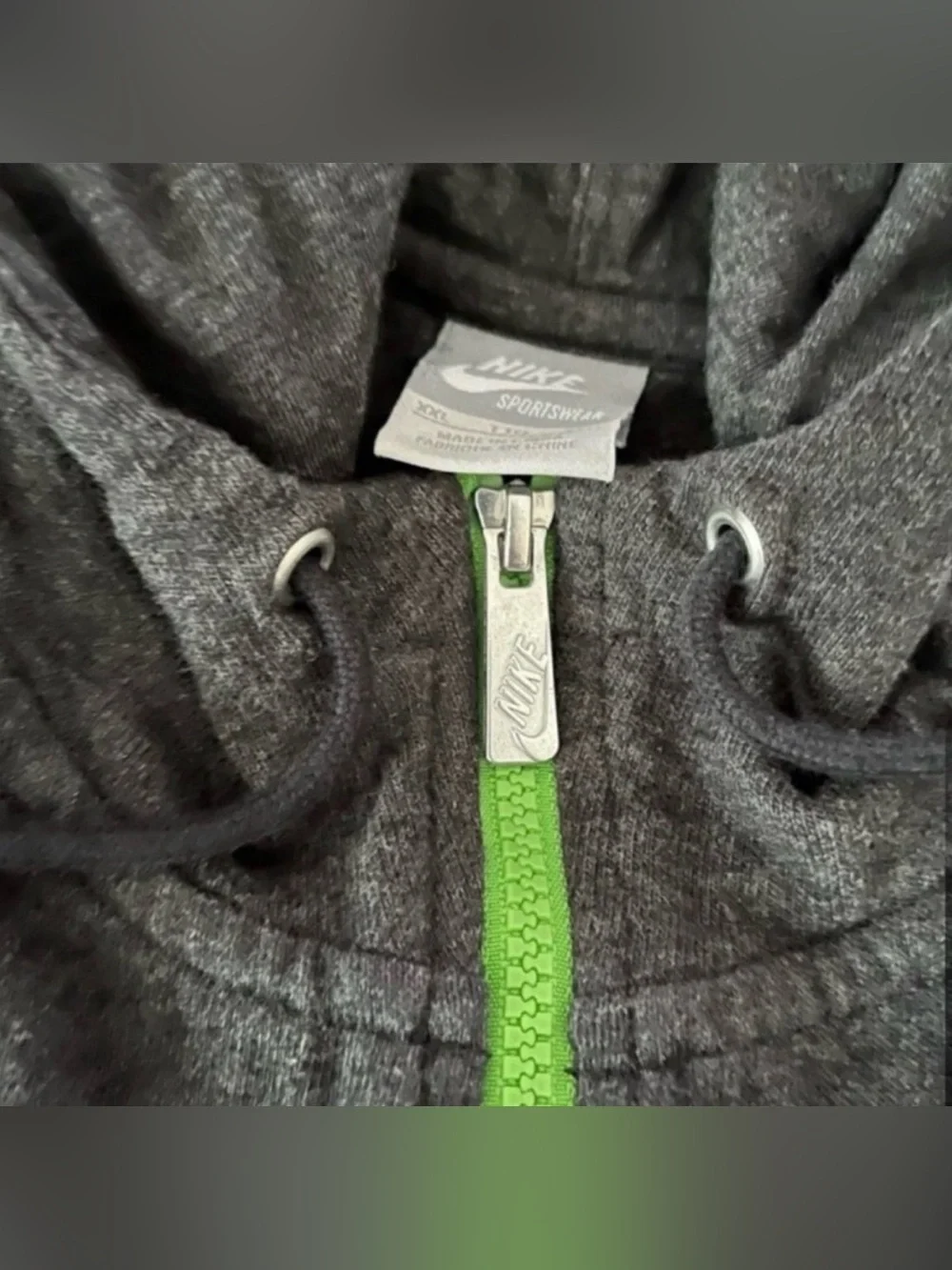 Nike Zip Up Hoodie Sweatshirt Gray and Neon Green XXL